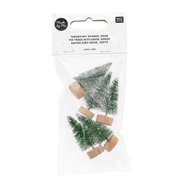 Set med 5 gröna träjulgranar 5 cm Grön