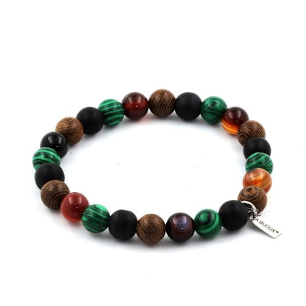 Armbånd - ABIJOUX - Båndagtat + Sort Onyx + Malakit - 8 mm - Fremstillet i Frankrig - Unisex Agat rutig, Svart onyx, Malakit, Trä