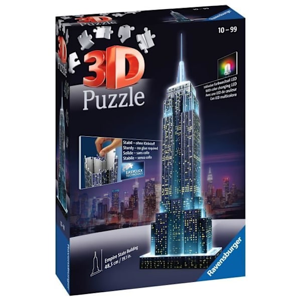 3D Empire State Building valaistu palapeli - Ravensburger - 216 osaa - Värilliset LEDit - 10-vuotiaat ja sitä vanhemmat Flerfärgad