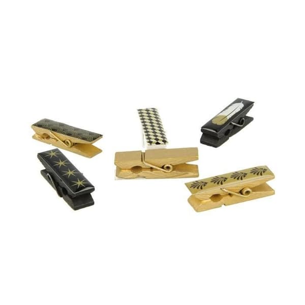 6 tøjklemmer Epoxy - guld-sort-hvid