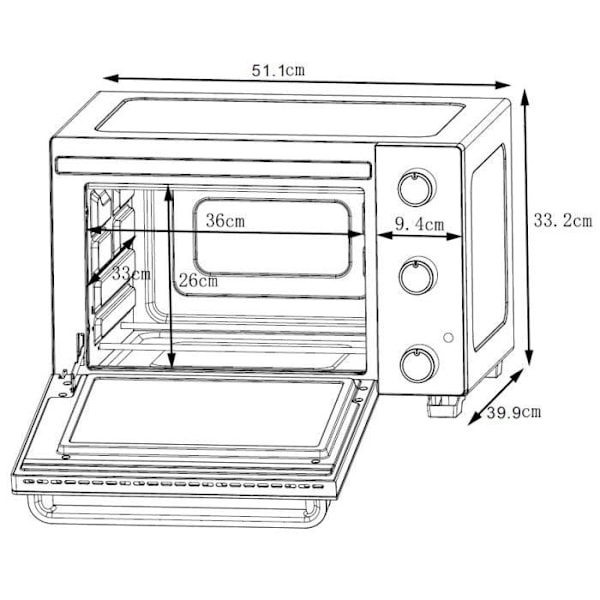 CONTINENTAL EDISON CEMF35R - Elektrisk miniugn 35L röd - 1500W - Rotisserie, Naturlig konvektion