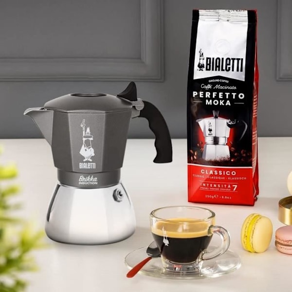 Italiensk kaffebryggare BIALETTI - BRIKKA - Induktion 4 koppar Grå