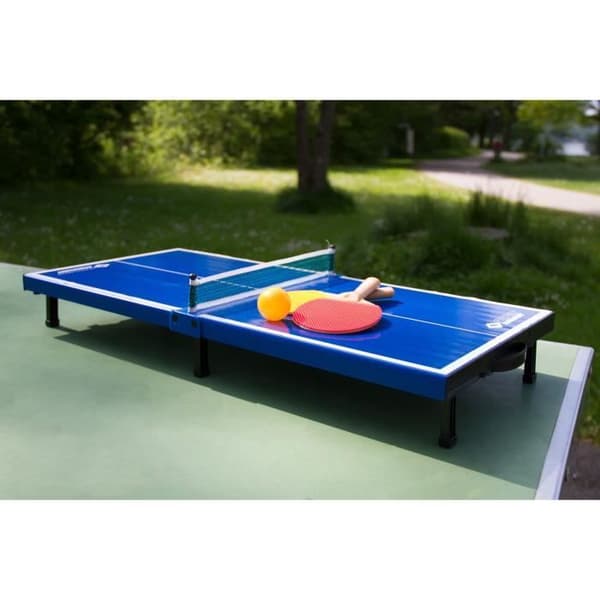 Set mini ping pong-bord - SCHILDKRÖT - Mini-bord 68x33x9 cm - 2 mini-racketar i PVC - Boll i ABS - Nät - Fällbart bord Blå