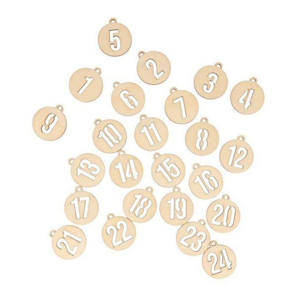 3 set med runda adventskalendernummer i trä kastanj