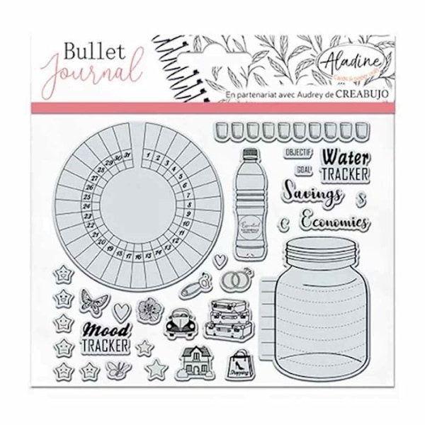 Klare stempler - ALADINE - Vand- og humørsporing - 30 stk - Personaliseringsdagsorden - Bullet Journal