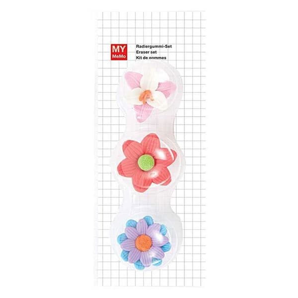 3 blomster viskelædere Flerfärgad