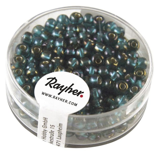 Rocailles a.garnit.argent+Regnbue, ø 4mm, smaragd, boks 17 g Emeraude, Honungsgul, 9 andra färger