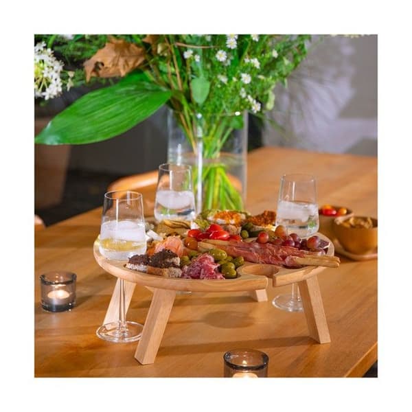 Aperitifbricka - LIVOO - MES150 - Gummiträ - Separationsbricka - 4 skåror för glas - Fällbara ben Trä