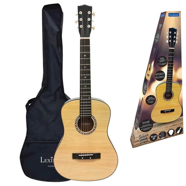 Akustisk gitarr i trä, Lexibook, 91 cm, Lärguide ingår, 6 nylonsträngar, Transportväska ingår, Trä/Svart Trä