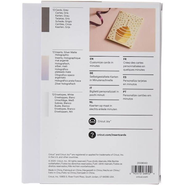 Cricut - 12 A2-kortin ja kirjekuoren pakkaus - harmaa ja holografinen hopea