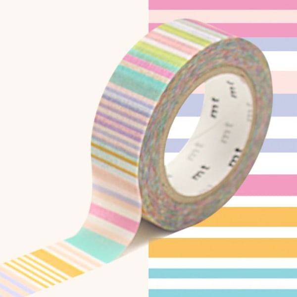 Multi-line pastell maskeringstejp - 1,5 cm x 7 m Flerfärgad