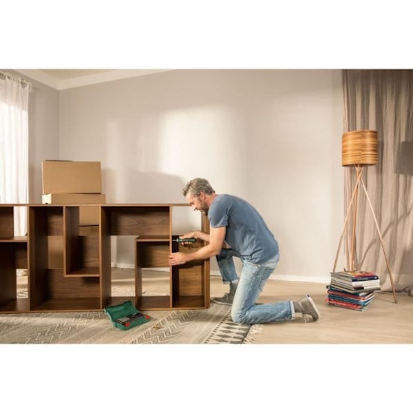 Bosch ergonomisk akku skruetrækker - PushDrive (integreret 3,6V - 1,5Ah, Micro USB-opladning, leveres med 32 skruetrækkerbits) Grönt och svart
