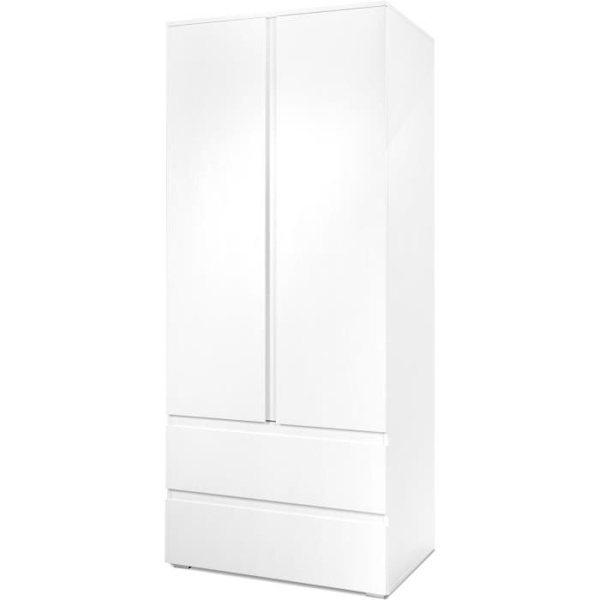 Bild 60A skåp - 2 gångjärnsdörrar - 2 lådor - Matt Vit - L80 x H191 x D55 cm Vit