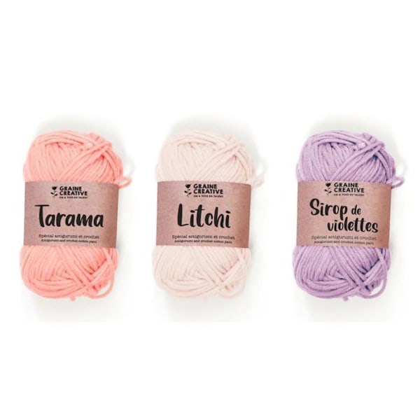 3 specialvirkade bomullstrådar 55 m - ljusrosa-mauve-gammalrosa Flerfärgad