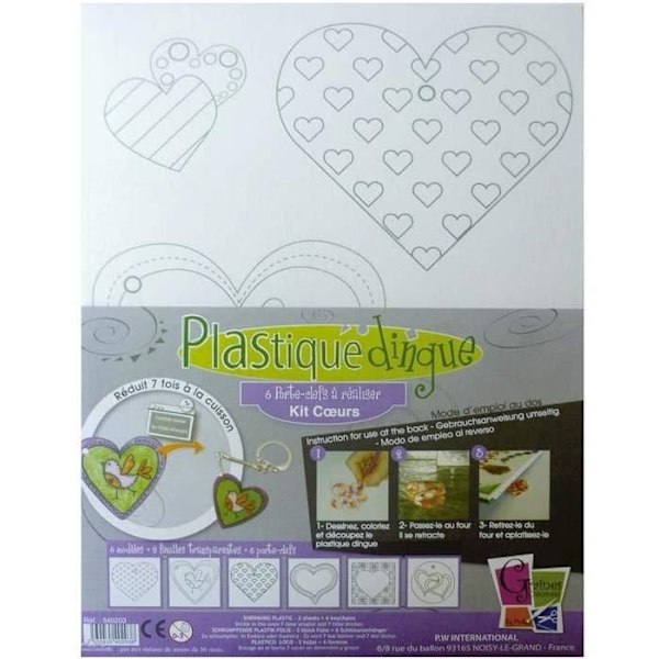 Kreativt hobbykit - Plastique Dingue - Hjerter - 6 nøgleringe - Fra 8 år - Unisex