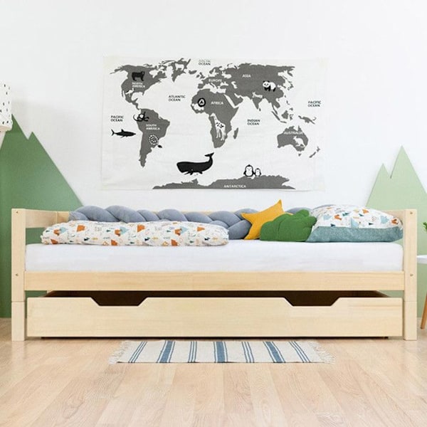 Rullede skuffe til opbevaring eller seng - lakeret træ til seng 80 x 200 cm Beige