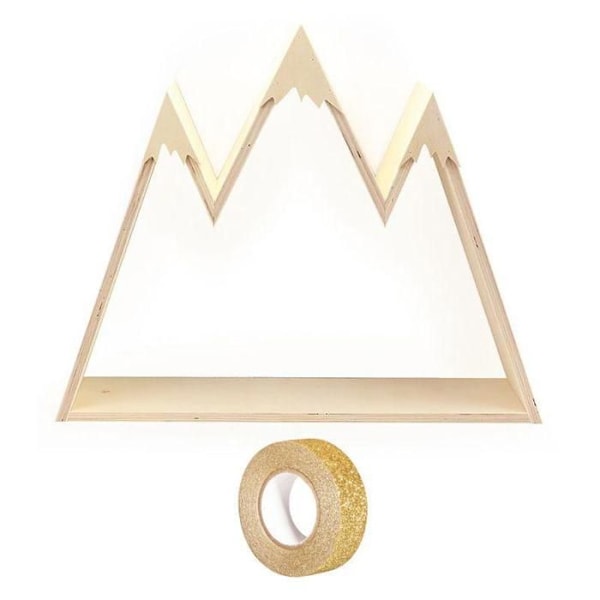 Vægmonteret træhylde Bjerg 50 x 40 x 10 cm + gyldent glitrende masking tape 5 m Beige