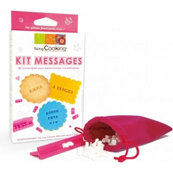 Cookie Messages Kit - SCRAPCOOKING - Fuchsia - 85 tecken - Sammetspåse ingår - Praktiskt Fuchsia