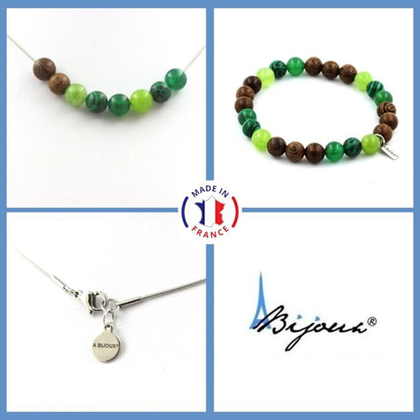 Stenar och mineraler. Armband Halsband Set Peridot Beads + Malachite + Green Agate + Anpassningsbar storlek. Grön
