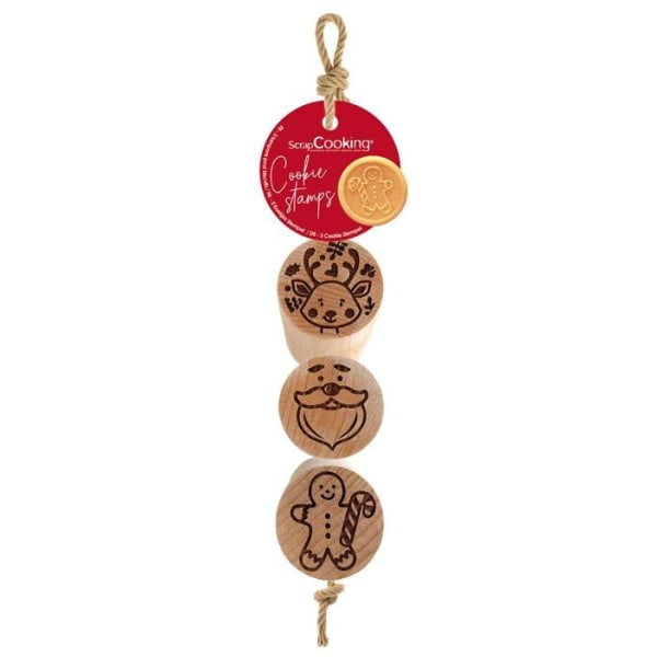 Tamponer til bagning - ScrapCooking - 5126 - Bøgetræ - 3 julemotiver - 4x4 cm