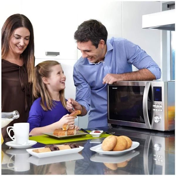 SHARP R-922STWE - Ruostumattomasta teräksestä valmistettu mikroaaltouunigrilli - 32 L - 1000 W - Grilli 1100 W - Uuni 2500 W - Vapaasti seisova Rostfritt stål