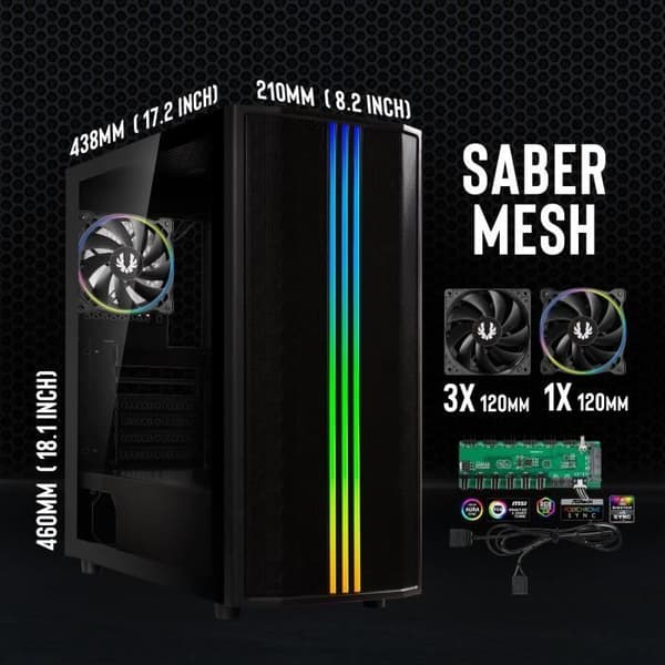 PC kabinet uden strømforsyning - BITFENIX Saber Mesh (Sort) - Midtårn - ATX format