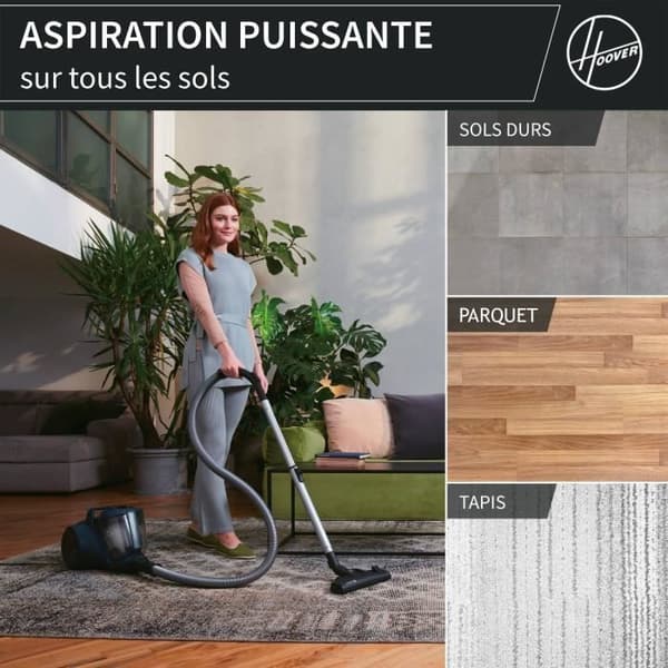 Poseløs støvsuger - HOOVER - HP110HM - 700 W - 78 dBA - 2 L - Blå Blå