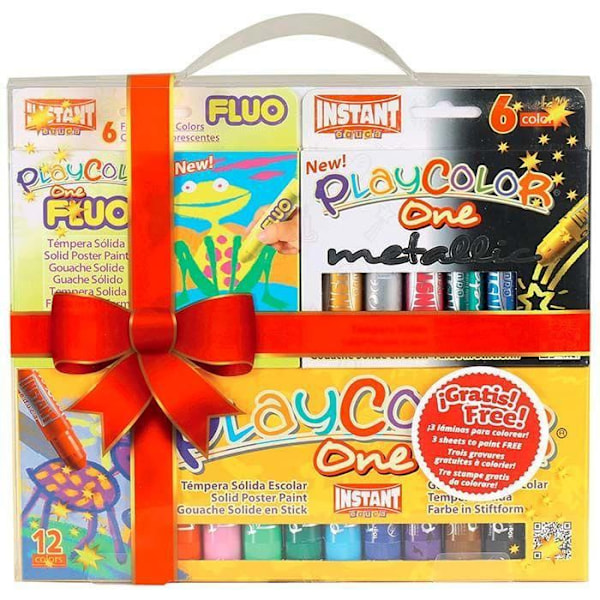 Hantverk - PLAYCOLOR - Presentpåse med metallmarkörer, fast tempera och fluorescerande tempera
