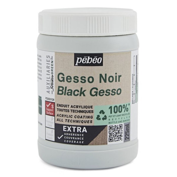 Gesso - Noir - Primer - Matt - Alla tekniker - Extra täckande - Pébéo - 225ml