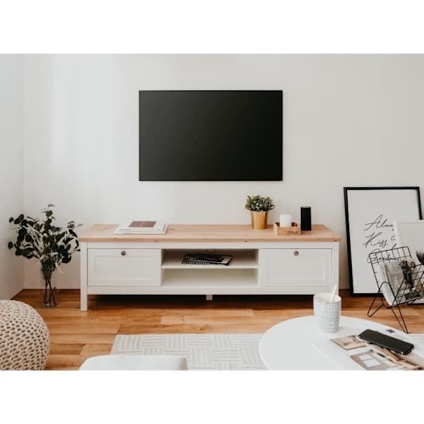 2-lådors TV-enhet - Hantverkare ek och vit dekor - L 160 x D 45 x H 40 cm - BERGEN Vit/Hantverksek