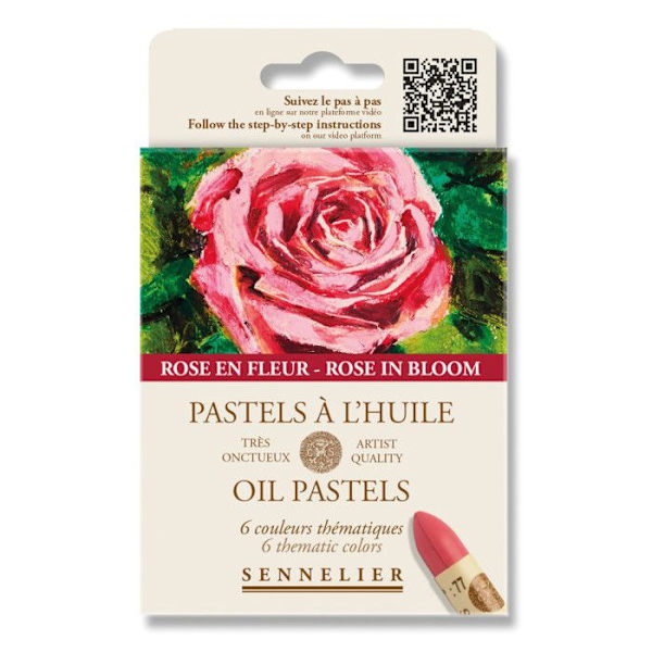 Pasteller i olie - Sennelier - Meget cremet - 6 farver - Blomsterrosa Laque Garance rosa ljus / Mörkröd /