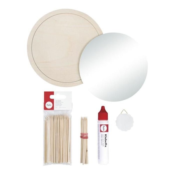 Peili - Aurinko - 32 cm - Pyöreä - Beige - Ripustettava - DIY puusta Beige