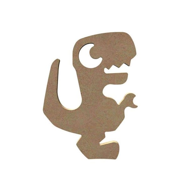 T-rex i MDF træ til dekoration - 15 cm kastanj