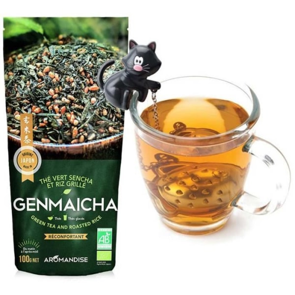 Musta kissan teepallo + Genmaicha vihreä tee 100 g