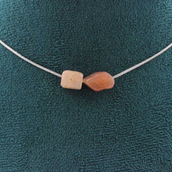 Collier - ABIJOUX - Solstensten Tanzania - 2 perler - Rustfrit stål - Justerbar længde