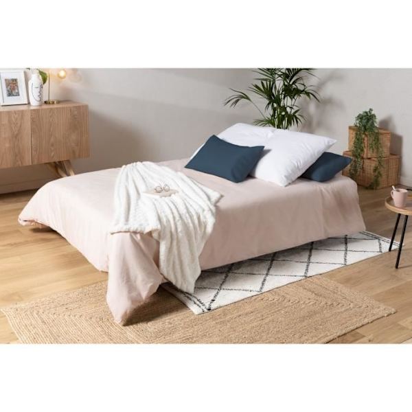 COMFORT BULTEX Click-clack bænksæde - 3 steder - Grå stof + Blå pyntepuder - L193 x Ljusgrå + Blå kuddar