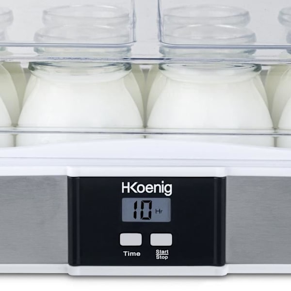 Yaourtière HKOENIG - ELY120 - Kapacitet 12 burkar á 160ml - Programmerbar upp till 15h - 15W Rostfritt stål