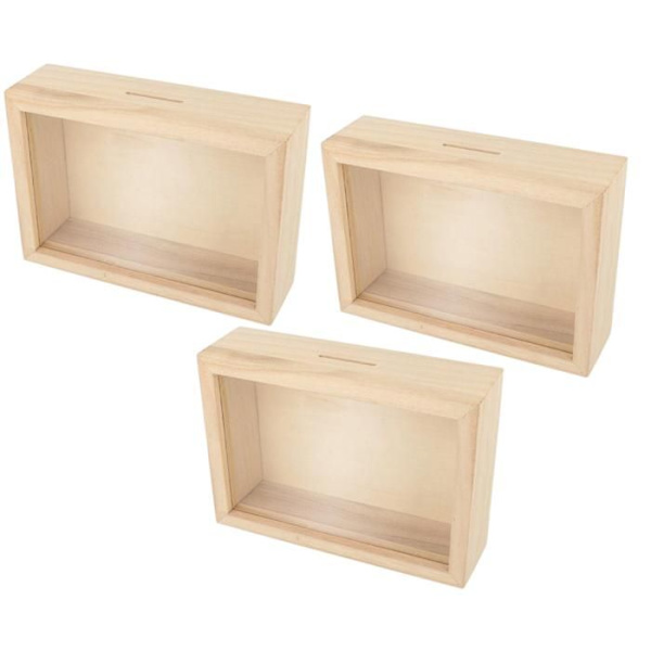 3 spargrisar i trä att anpassa 12 x 17 cm Beige