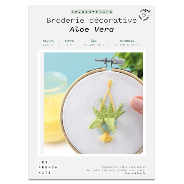 Green Aloe Vera broderi kit - Franska Kits - Aloe vera blad i volym - Nybörjare Grön, gul, mint, kiwi