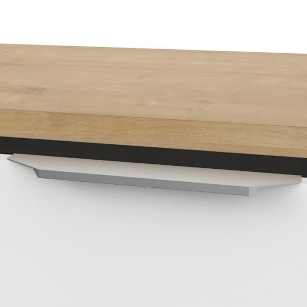 ADGANG skænk - 4 låger + 1 skuffe - Hamilton eg og hvid indretning - L 160,7 x D 39,6 x H 85,6 cm - DEMEYERE Matt vit och ljust trä