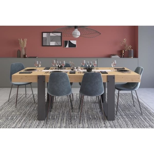 LOFT senkki + pöytäsetti - PARISOT - Artisan tammi ja harmaa - 3 ovea - 8 henkilöä Ek