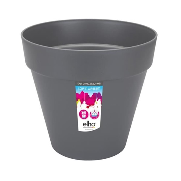 Blomsterkrukke - ELHO - Loft Urban - Ø 40 cm - Grå anthracite - Med hjul Kolgrå