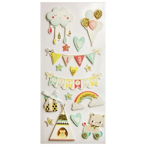 Kohokuvioidut kultaiset tarrat - Baby Shower - Pilvi Flerfärgad