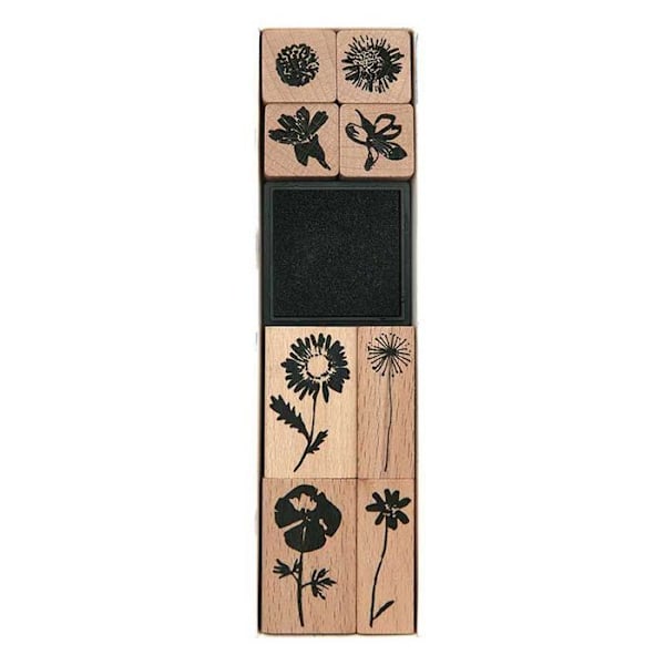 Trästämplar - RICO DESIGN - Vilda blommor - 8 stämplar - 1 bläck - Naturatmosfär Vilda blommor, natur