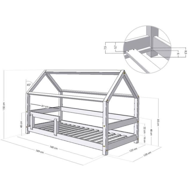 Børnehytteseng - Benlemi - TERY - 120 x 180 cm - Træ - Lakeret 4 färger