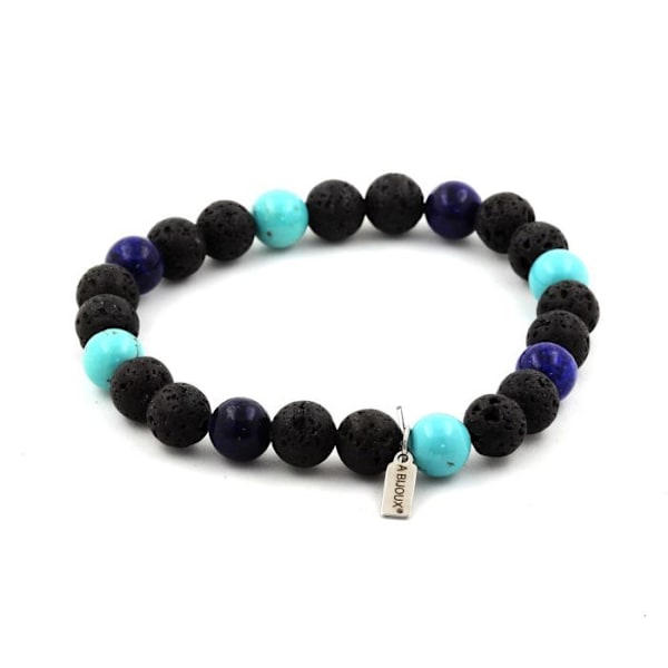 Stenar och mineraler. Lapis Lazuli + Turkos + Lava Beaded Armband 8 mm. Tillverkad i Frankrike. Mörkblå