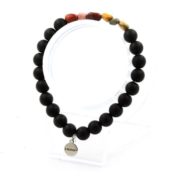 Armbånd i natursten - ABIJOUX - Mookaite fra Australien - Mat sort onyx - Længde 19-20 cm - Unisex Brunt och svart