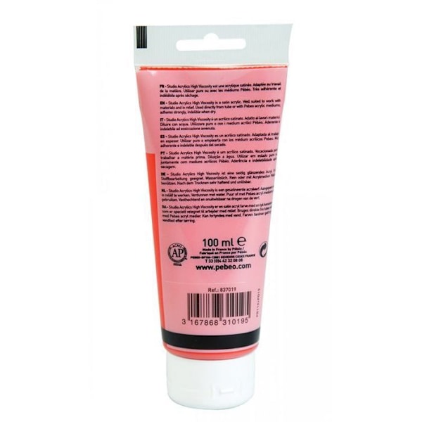 Akryylimaali - Pébéo - Studio - Läpinäkyvä Vermilion - 100 ml - Satiini Transparent Vermilion