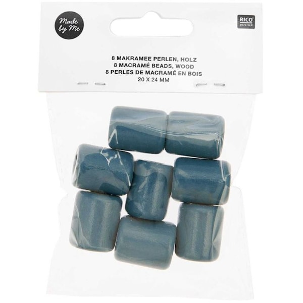 8 cylindriska pärlor - bensinved - 20 mm Blå