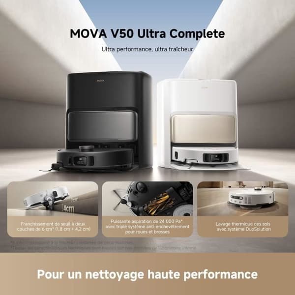 Robotstøvsuger Vasker MOVA V50 Ultra Complete - Effekt 24 000 Pa - Termisk gulvvask med DuoSolution-system Vit